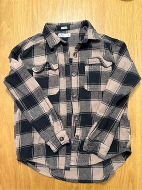 Hollister Black and Light Brown Plaid Button-Down Shirt/Flannel